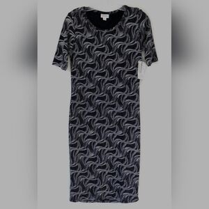 LuLaRoe Silver Black Sheath Midi Dress with Raglan Sleeves